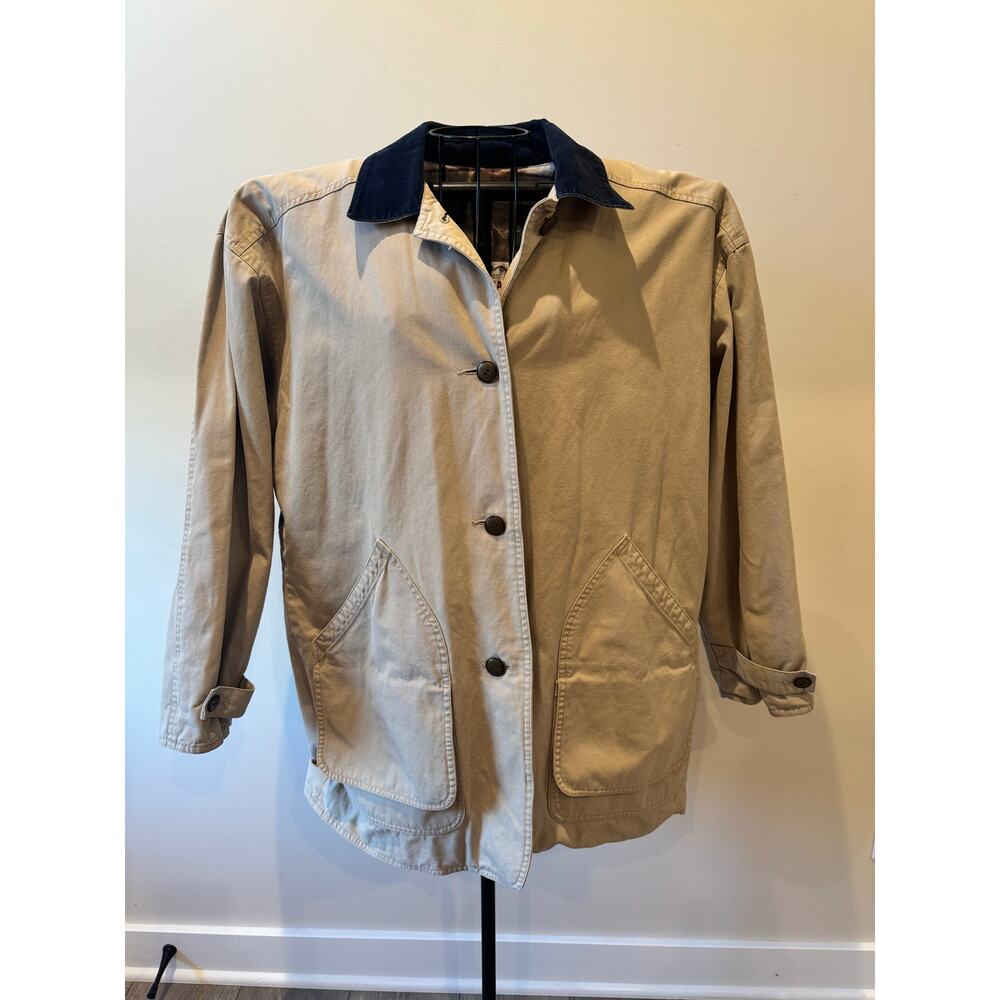 Manisha Mens Tan Chore Jacket Navy Corduroy Collar Flannel Lined Cotton Coat med